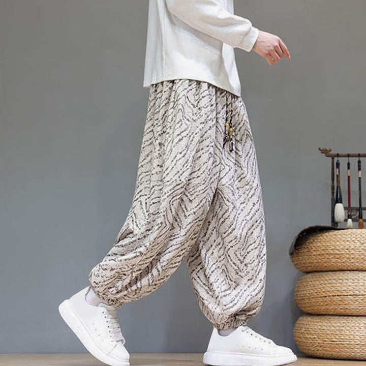 Pantaloni harem da uomo in velluto a coste di cotone e lino con tasche e coulisse, motivo Buddha Stones Fall Texture - image 7