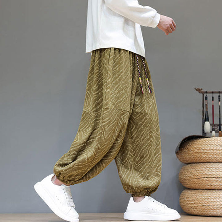 Pantaloni harem da uomo in velluto a coste di cotone e lino con tasche e coulisse, motivo Buddha Stones Fall Texture - image 38