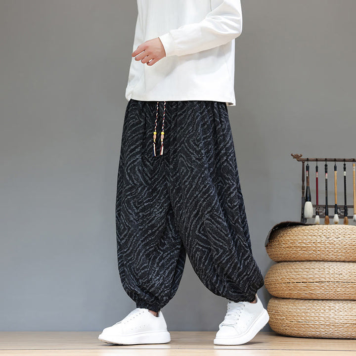 Pantaloni harem da uomo in velluto a coste di cotone e lino con tasche e coulisse, motivo Buddha Stones Fall Texture - image 16