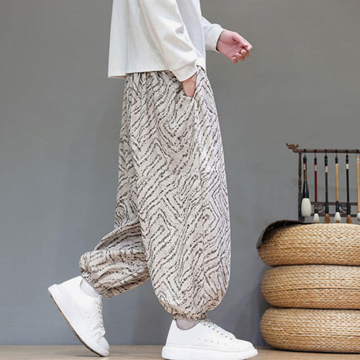 Pantaloni harem da uomo in velluto a coste di cotone e lino con tasche e coulisse, motivo Buddha Stones Fall Texture - image 6