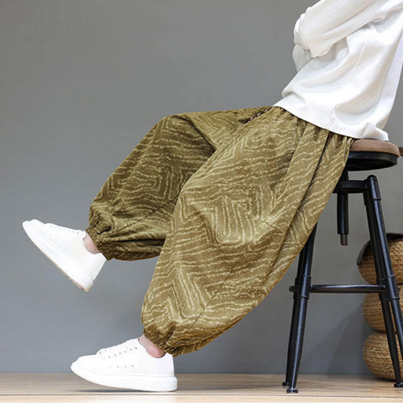 Pantaloni harem da uomo in velluto a coste di cotone e lino con tasche e coulisse, motivo Buddha Stones Fall Texture - image 39