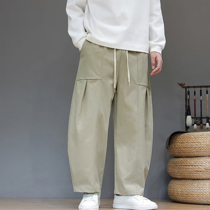 Pantaloni harem da uomo in cotone color puro con tasche , Buddha Stones Fall - DarkKhaki - US/UK/AU46, EU56 (5XL) - image 0