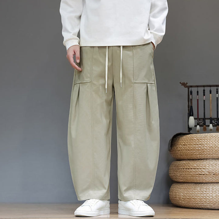 Pantaloni harem da uomo in cotone color puro con tasche , Buddha Stones Fall - image 1