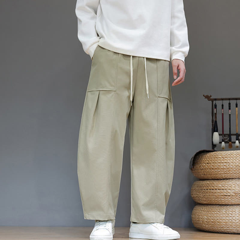 Pantaloni harem da uomo in cotone color puro con tasche , Buddha Stones Fall - Cachi scuro - US/UK/AU46, EU56 (5XL) - image 0