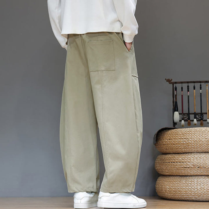 Pantaloni harem da uomo in cotone color puro con tasche , Buddha Stones Fall - image 4