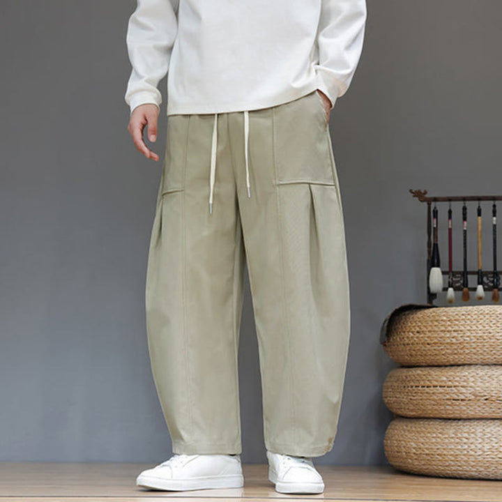 Pantaloni harem da uomo in cotone color puro con tasche , Buddha Stones Fall - image 7