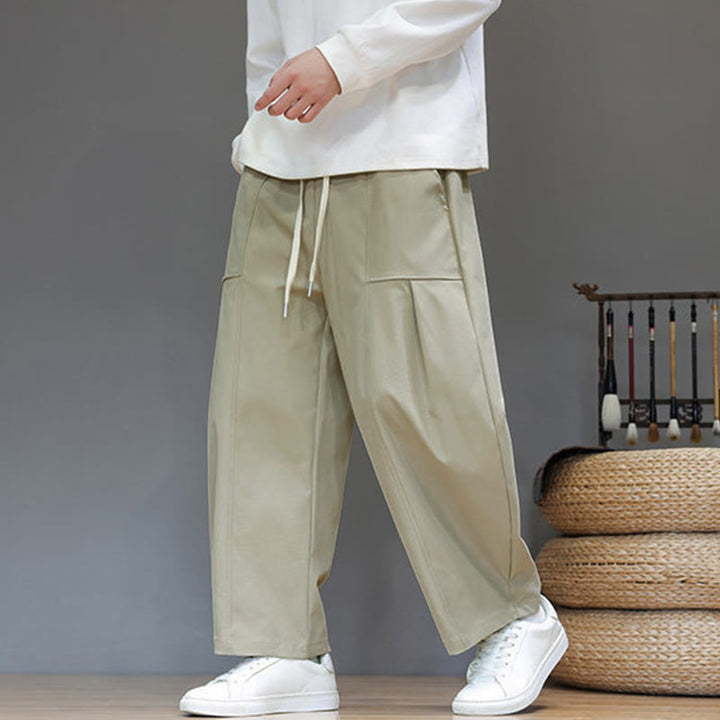 Pantaloni harem da uomo in cotone color puro con tasche , Buddha Stones Fall - image 2
