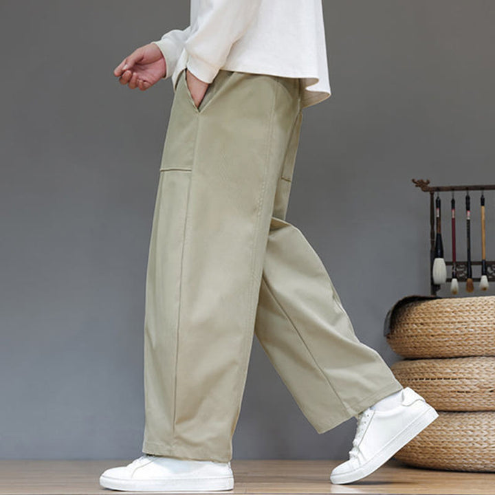 Pantaloni harem da uomo in cotone color puro con tasche , Buddha Stones Fall - image 6