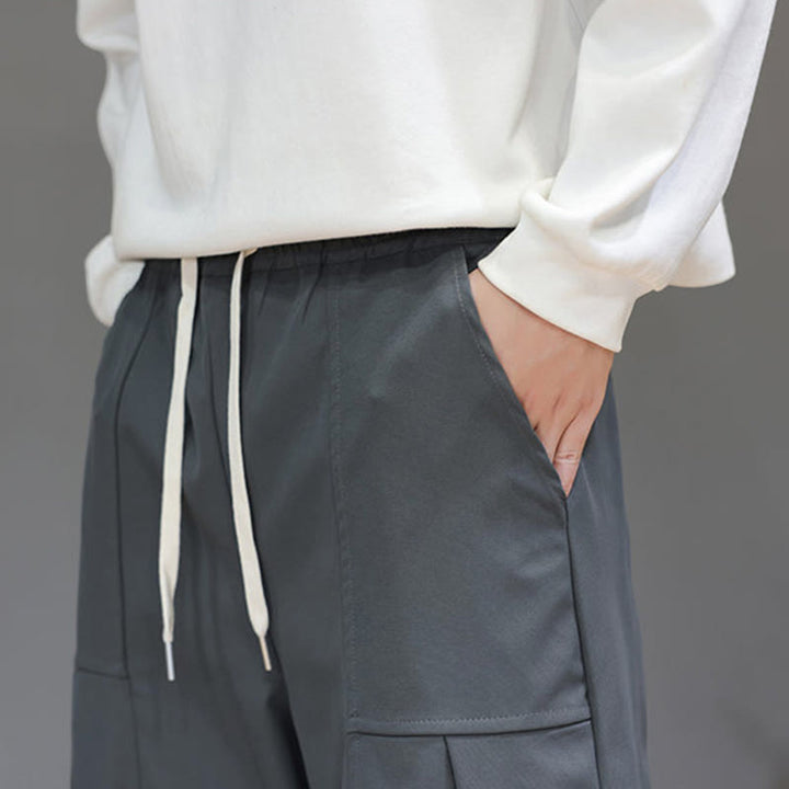 Pantaloni harem da uomo in cotone color puro con tasche , Buddha Stones Fall - image 19