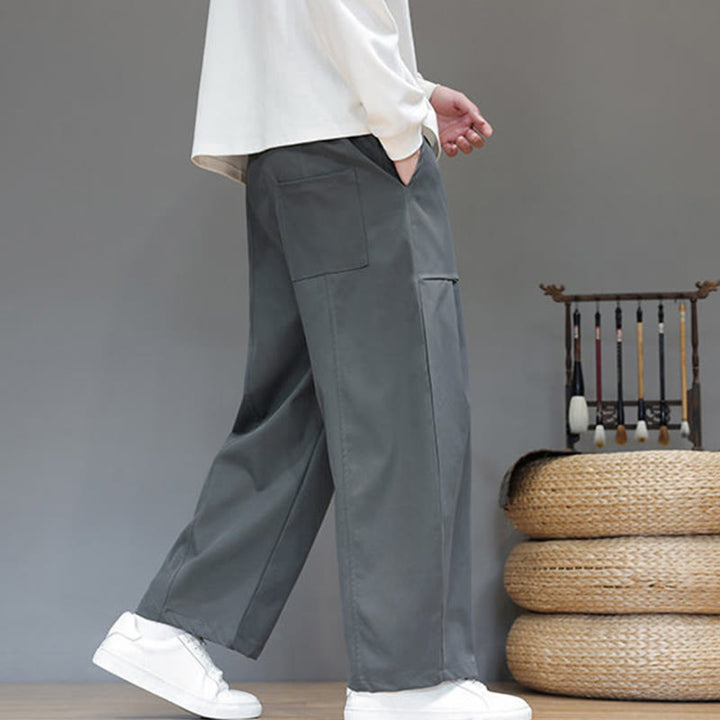 Pantaloni harem da uomo in cotone color puro con tasche , Buddha Stones Fall - image 13