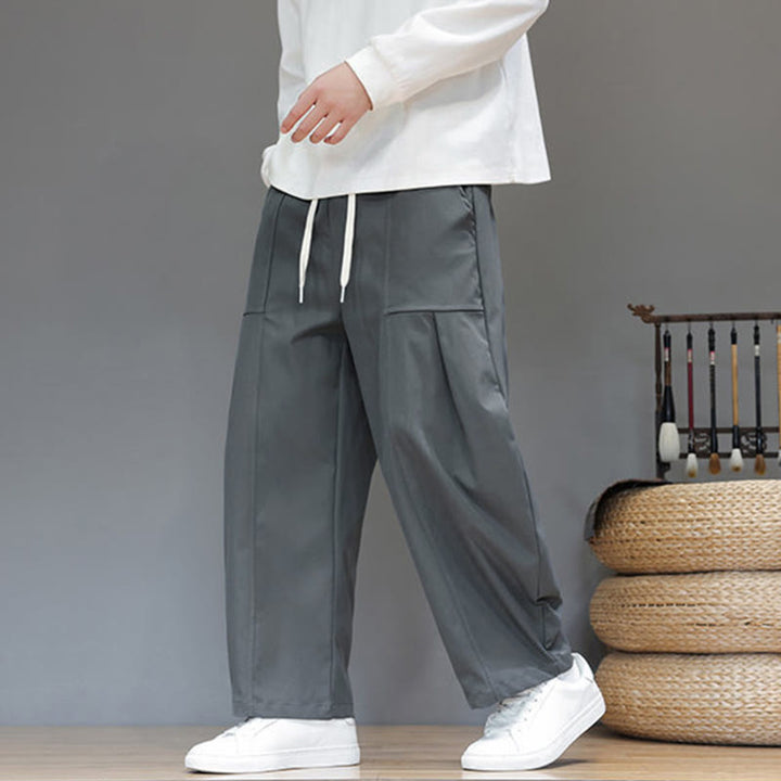 Pantaloni harem da uomo in cotone color puro con tasche , Buddha Stones Fall - image 10