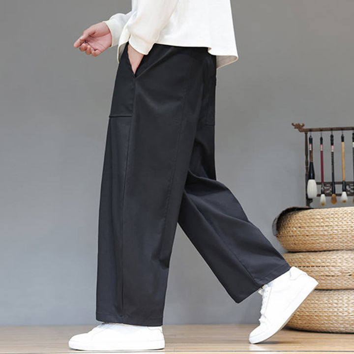 Pantaloni harem da uomo in cotone color puro con tasche , Buddha Stones Fall - image 24