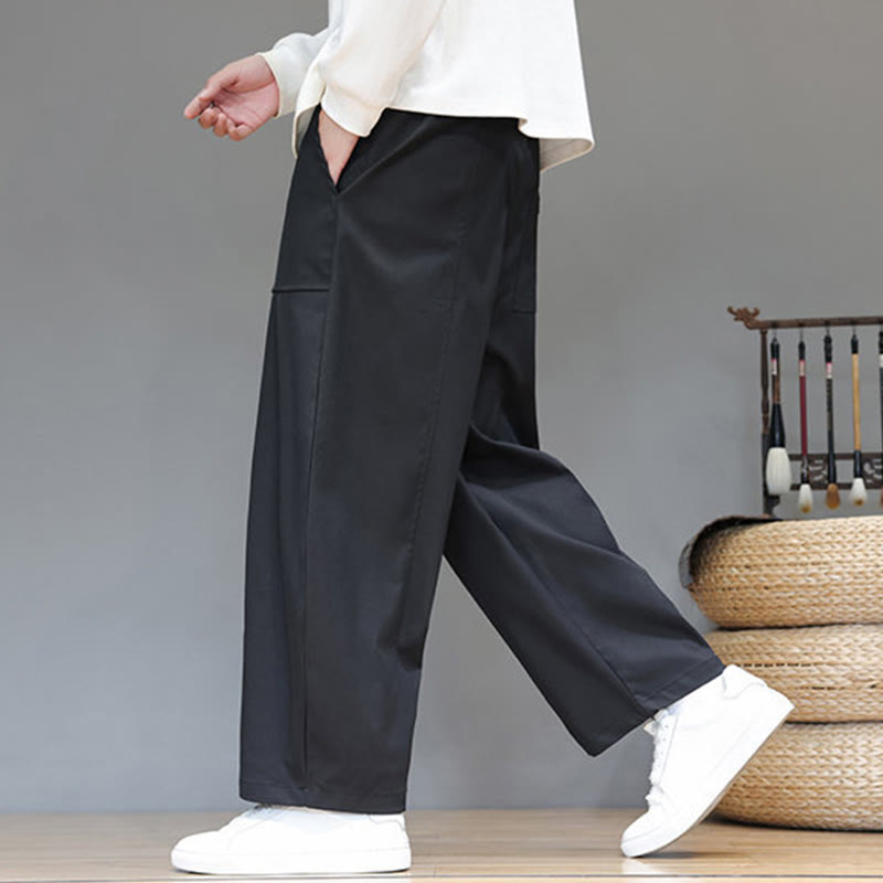 Pantaloni harem da uomo in cotone color puro con tasche , Buddha Stones Fall - image 24