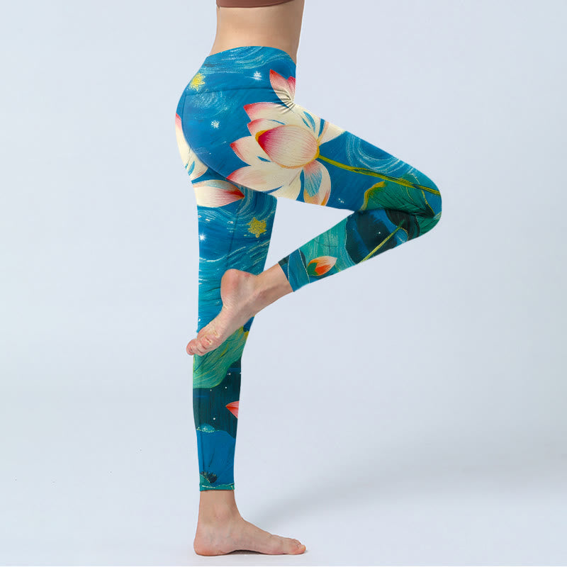 Leggings da palestra con stampa di fiori di Buddha Stones e cielo stellato, pantaloni da yoga da donna - image 4