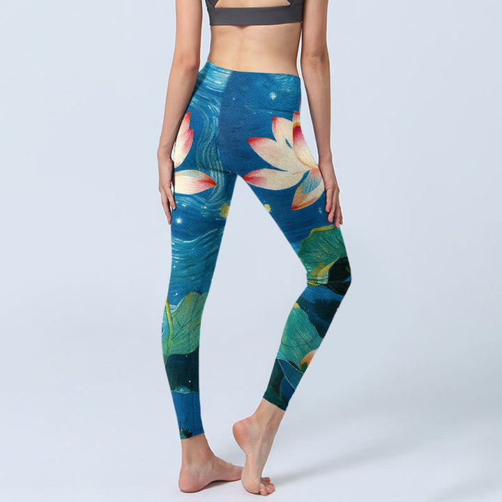 Leggings da palestra con stampa di fiori di Buddha Stones e cielo stellato, pantaloni da yoga da donna - image 3