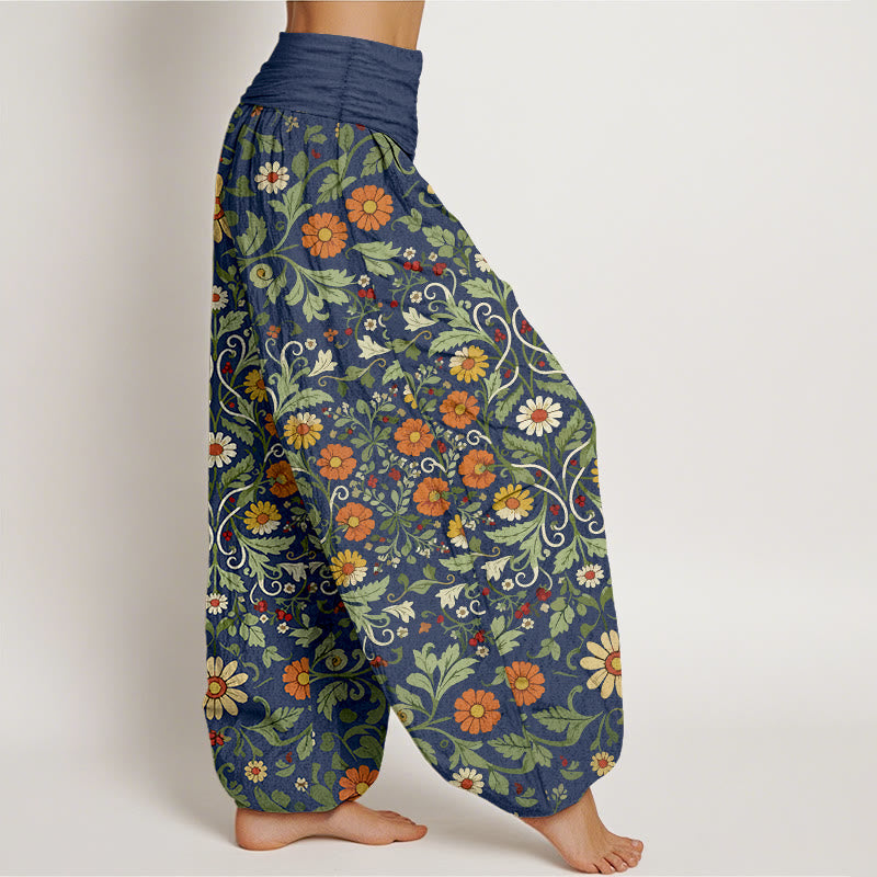 Pantaloni harem da donna con elastico in vita, in puro cotone, con fiori colorati Buddha Stones - image 2