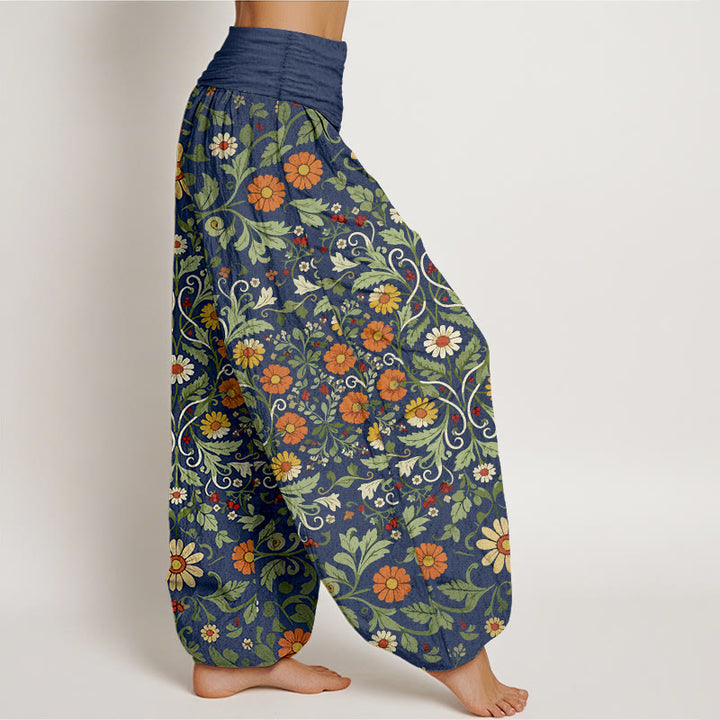 Pantaloni harem da donna con elastico in vita, in puro cotone, con fiori colorati Buddha Stones - image 2
