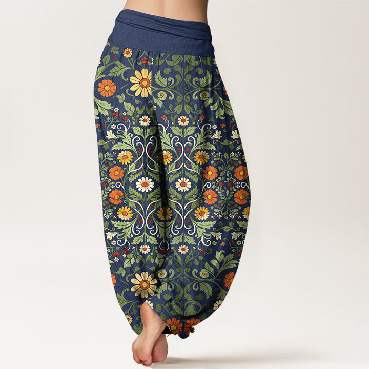 Pantaloni harem da donna con elastico in vita, in puro cotone, con fiori colorati Buddha Stones - image 1