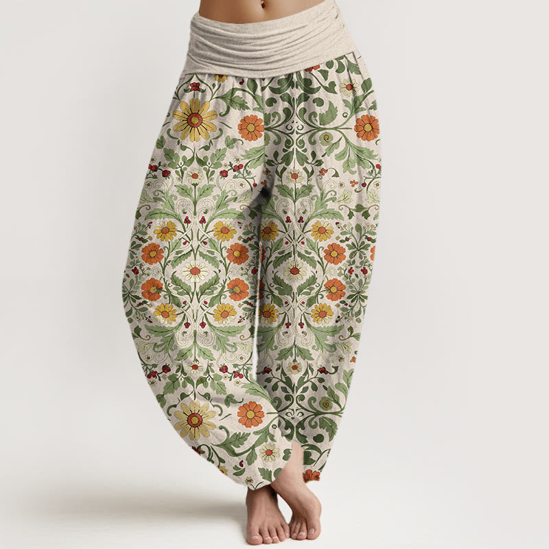 Pantaloni harem da donna con elastico in vita, in puro cotone, con fiori colorati Buddha Stones - Mandorla sbiancata - US16, UK/AU20, EU48 (3XL) - image 5