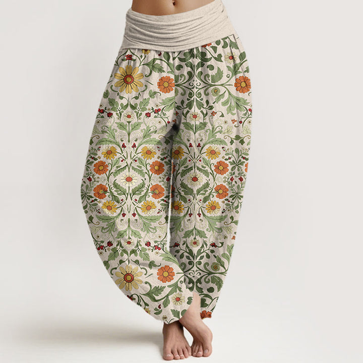 Pantaloni harem da donna con elastico in vita, in puro cotone, con fiori colorati Buddha Stones - Mandorle sbiancate - US16, UK/AU20, EU48 (3XL) - image 5