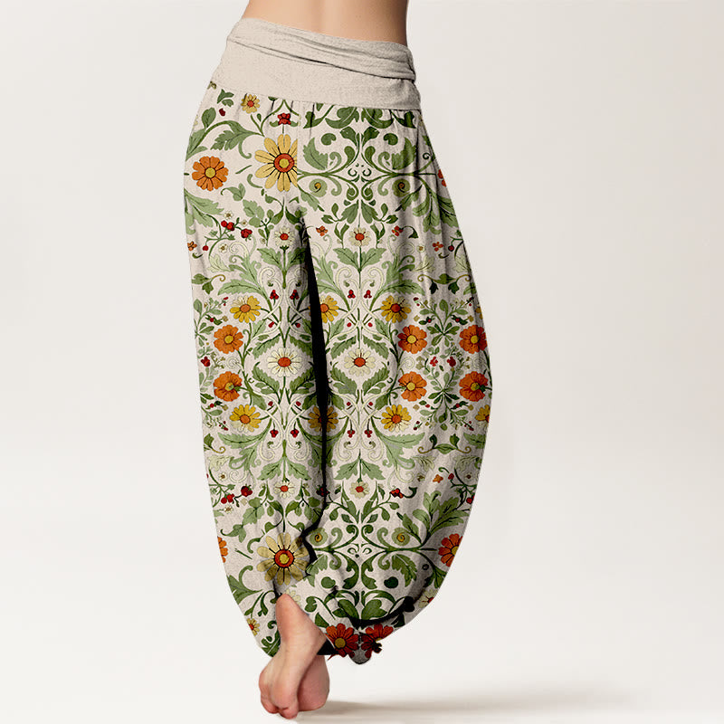 Pantaloni harem da donna con elastico in vita, in puro cotone, con fiori colorati Buddha Stones - image 6