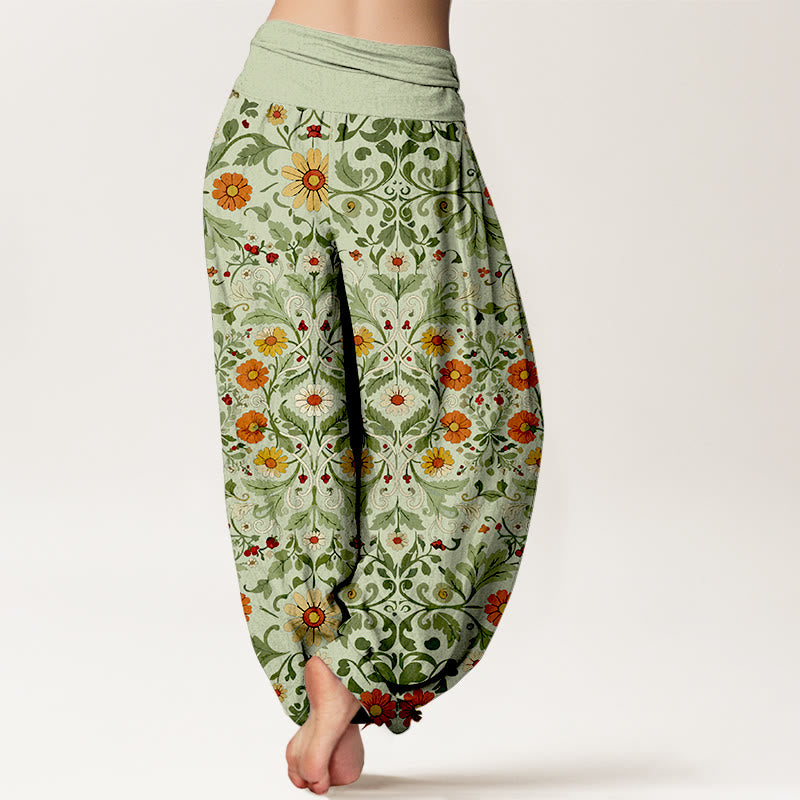 Pantaloni harem da donna con elastico in vita, in puro cotone, con fiori colorati Buddha Stones - image 9