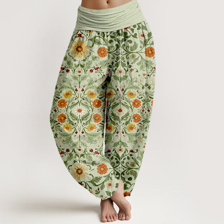 Pantaloni harem da donna con elastico in vita, in puro cotone, con fiori colorati Buddha Stones - Verde pallido - US16, UK/AU20, EU48 (3XL) - image 8