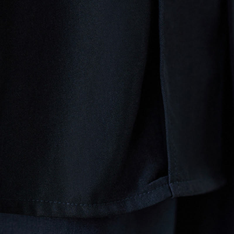 Camicia da donna in cotone a maniche lunghe con risvolto e bottoni a rana, tinta unita, Buddha Stones, nera - image 9