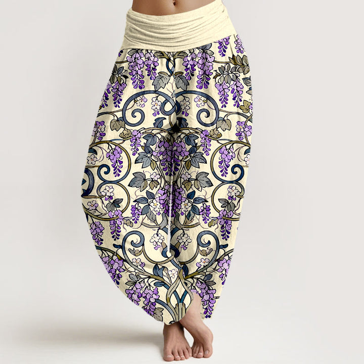 Pantaloni harem da donna con elastico in vita, stile retrò, in puro cotone, con splendidi glicini, motivo Buddha Stones - LemonChiffon - US16, UK/AU20, EU48 (3XL) - image 8