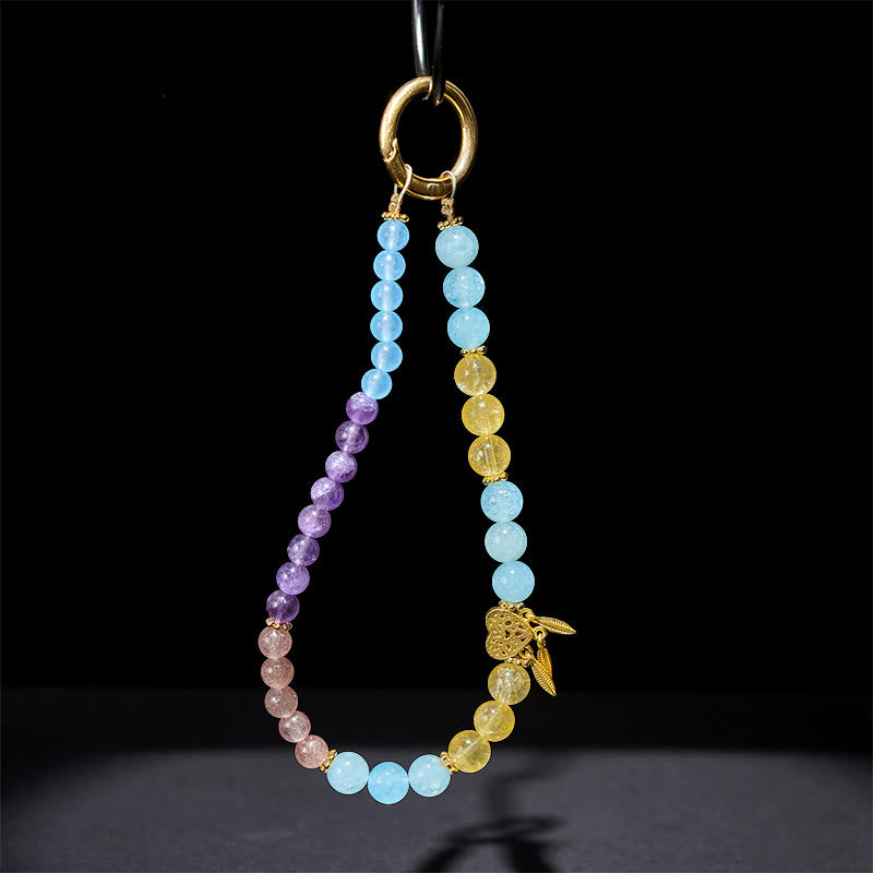 Buddha Stones, calcedonio blu, citrino, design a forma di cuore, portachiavi energetico, decorazione da appendere al telefono - image 2