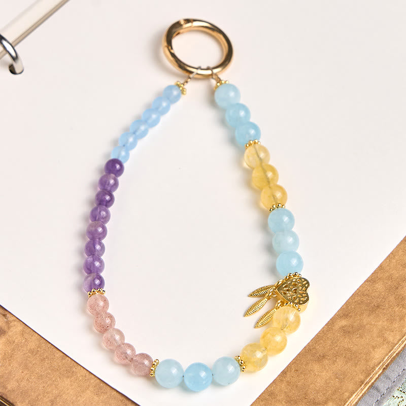 Buddha Stones, calcedonio blu, citrino, design a forma di cuore, portachiavi energetico, decorazione da appendere al telefono - Calcedonio blu (Carità ♥ Cordialità) - image 0