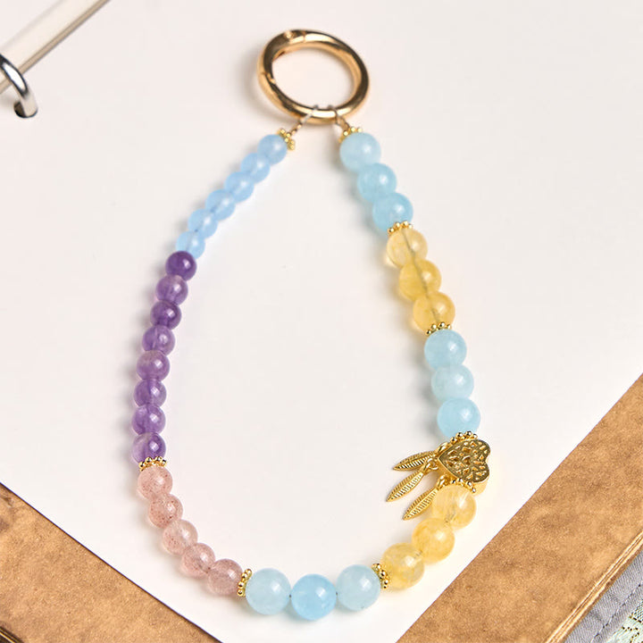 Buddha Stones, calcedonio blu, citrino, design a forma di cuore, portachiavi energetico, decorazione da appendere al telefono - Calcedonio blu (Carità ♥ Cordialità) - image 0