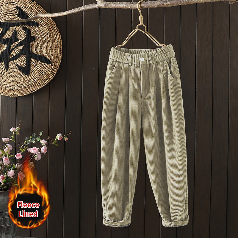 Pantaloni harem invernali da donna in velluto a coste di cotone con vita alta e fodera in pile, con tasche , Buddha Stones - Tan - US8-10, UK/AU12-14, EU40-42 (2XL) - image 18