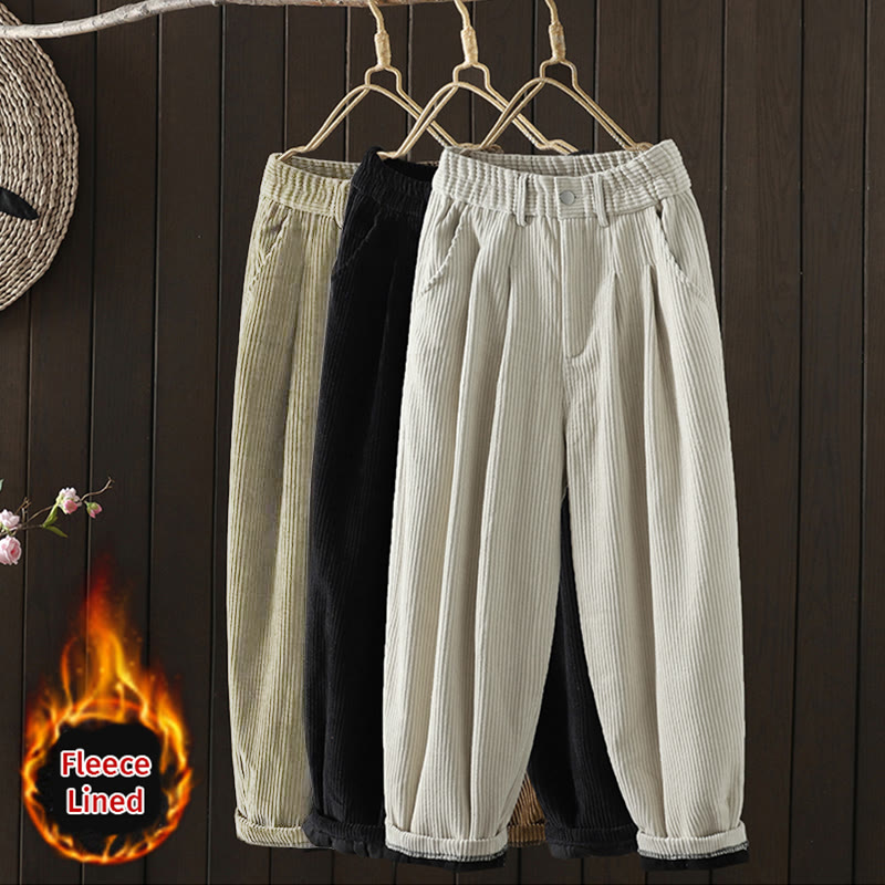 Pantaloni harem invernali da donna in velluto a coste di cotone con vita alta e fodera in pile, con tasche , Buddha Stones - image 23
