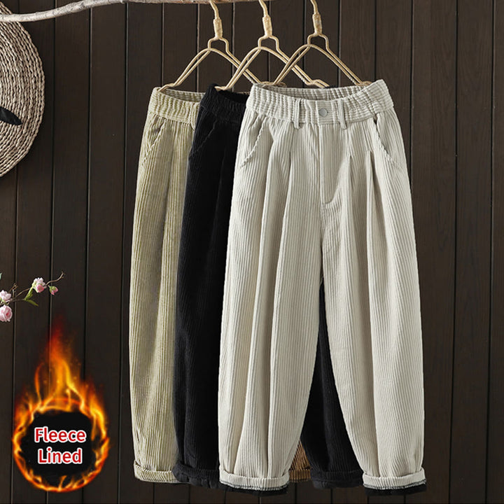 Pantaloni harem invernali da donna in velluto a coste di cotone con vita alta e fodera in pile, con tasche , Buddha Stones - image 23
