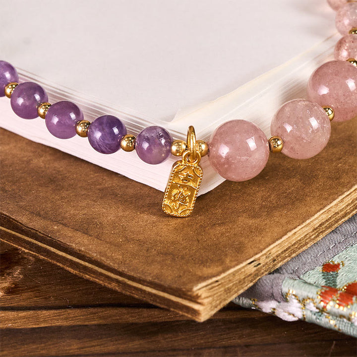 Buddha Stones, quarzo fragola, ametista, felicità, guarigione, portachiavi, decorazione da appendere al telefono - image 2