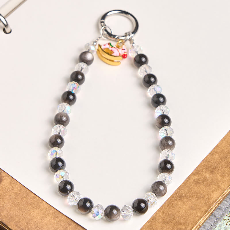 Buddha Stones Anno del Cavallo Argento Lucente Ossidiana Protezione Portachiavi Telefono Decorazione da Appendere - Ossidiana argentata (lenitiva ♥ protettiva) - image 0