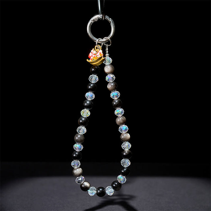 Buddha Stones Anno del Cavallo Argento Lucente Ossidiana Protezione Portachiavi Telefono Decorazione da Appendere - image 4