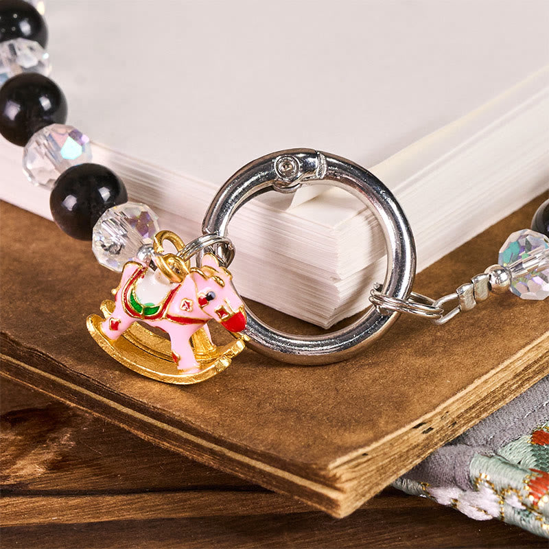 Buddha Stones Anno del Cavallo Argento Lucente Ossidiana Protezione Portachiavi Telefono Decorazione da Appendere - image 2