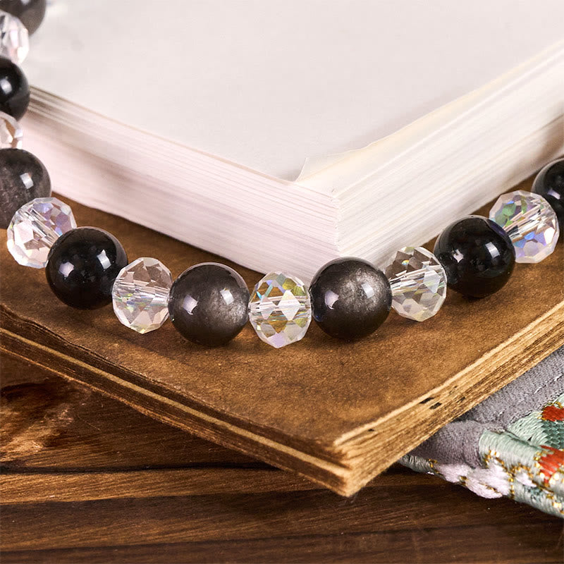 Buddha Stones Anno del Cavallo Argento Lucente Ossidiana Protezione Portachiavi Telefono Decorazione da Appendere - image 1