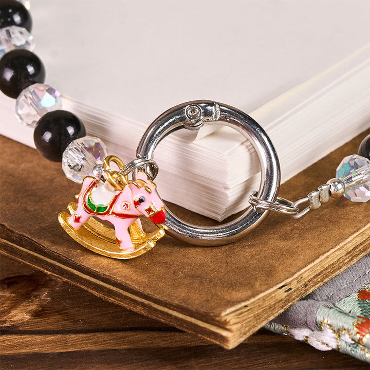 Buddha Stones Anno del Cavallo Argento Lucente Ossidiana Protezione Portachiavi Telefono Decorazione da Appendere - image 2