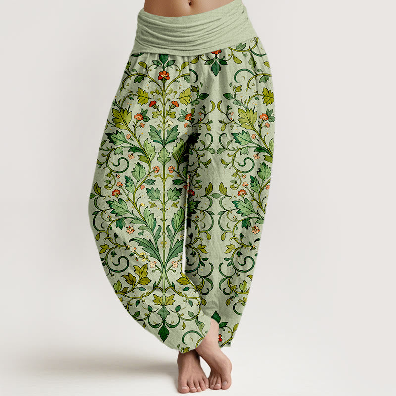 Pantaloni harem da donna con elastico in vita, in puro cotone, con motivo a foglie simmetriche classiche, motivo Buddha Stones - Verde chiaro - US16, UK/AU20, EU48 (3XL) - image 5
