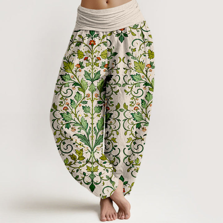 Pantaloni harem da donna con elastico in vita, in puro cotone, con motivo a foglie simmetriche classiche, motivo Buddha Stones - Beige - US16, UK/AU20, EU48 (3XL) - image 8