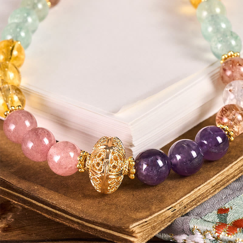 Buddha Stones 8 mm multicolore ametista quarzo fragola equilibrio portachiavi telefono decorazione da appendere - image 1