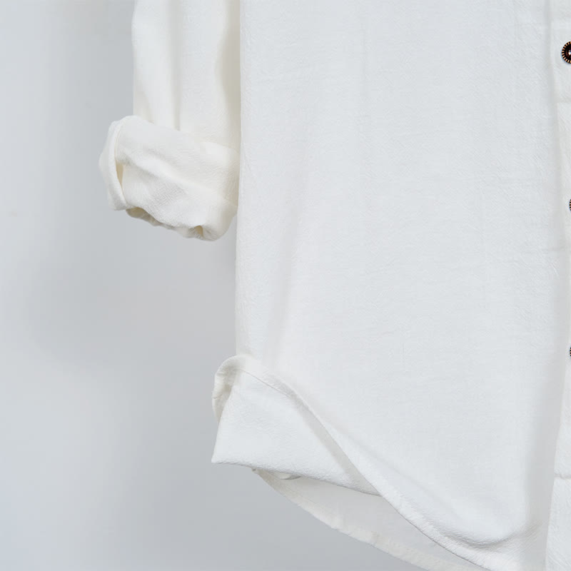 Camicia da uomo a maniche lunghe con cappuccio, coulisse e bottoni, tinta unita, con stampa Buddha Stones. - image 8