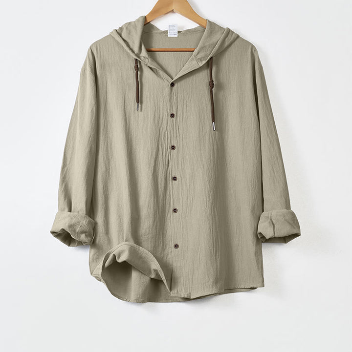 Camicia da uomo a maniche lunghe con cappuccio, coulisse e bottoni, tinta unita, con stampa Buddha Stones. - Beige - US/UK/AU44，EU54 (3XL) - image 15
