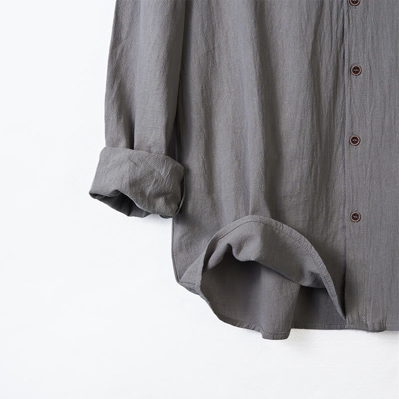 Camicia da uomo in lino con cappuccio, coulisse, bottoni, manica lunga, tinta unita, motivo Buddha Stones - image 12