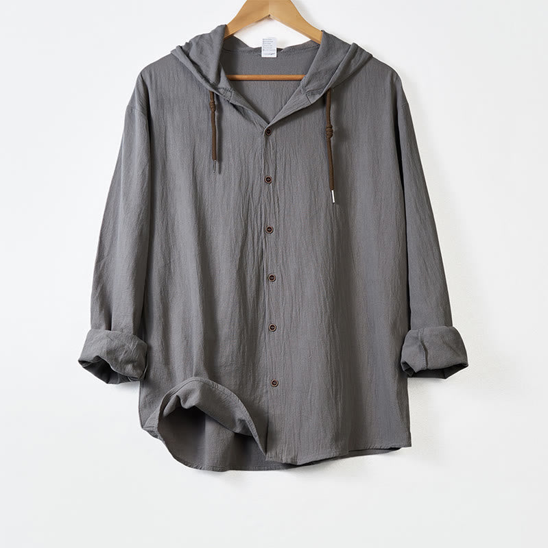Camicia da uomo a maniche lunghe con cappuccio, coulisse e bottoni, tinta unita, con stampa Buddha Stones. - Grigio scuro - US/UK/AU44，EU54 (3XL) - image 10