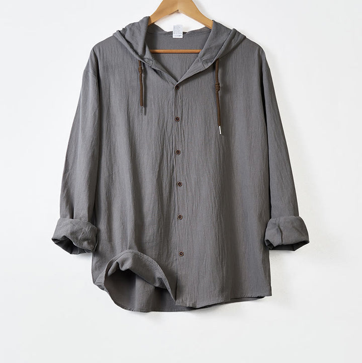 Camicia da uomo a maniche lunghe con cappuccio, coulisse e bottoni, tinta unita, con stampa Buddha Stones. - Grigio scuro - US/UK/AU44，EU54 (3XL) - image 10
