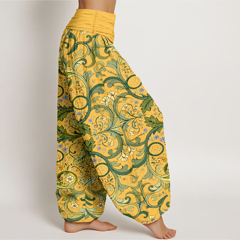 Pantaloni harem da donna con elastico in vita, motivo a foglie e fiori in puro cotone a strati, motivo Buddha Stones - image 2
